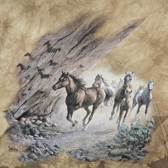 The Mountain Horses Tshirt XL Brown Tie Dye Y2K Streetwear Nature Cowboy Mustang - Picture 2 of 9